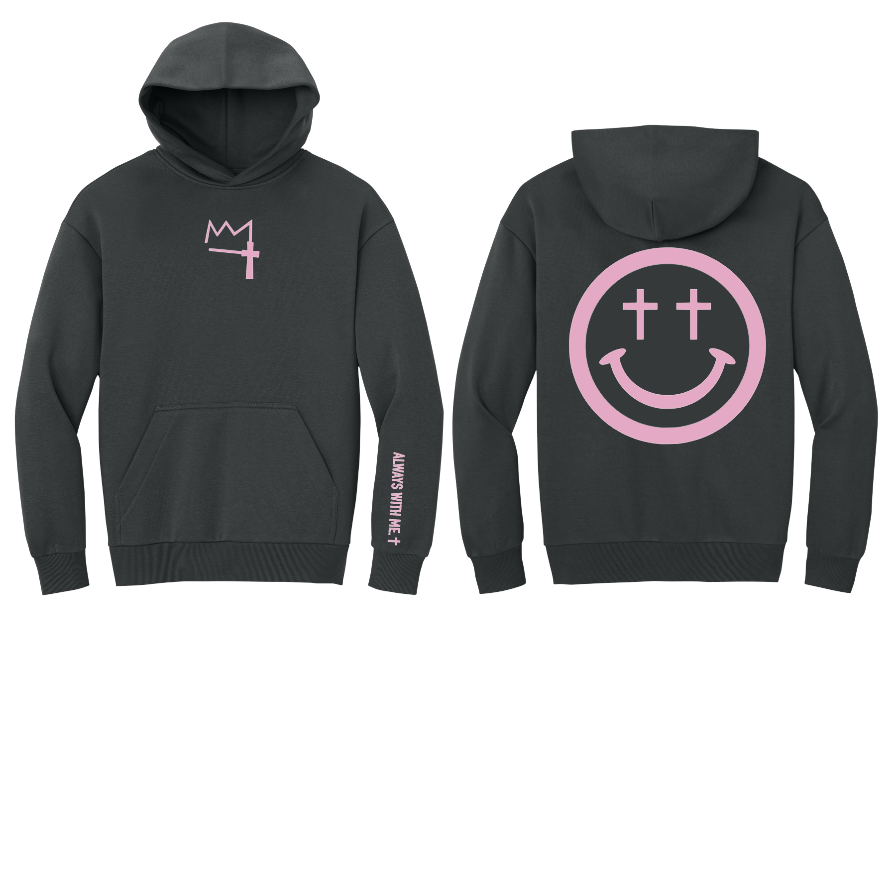 Charcoal and Pink Smiley Cross Hoodie
