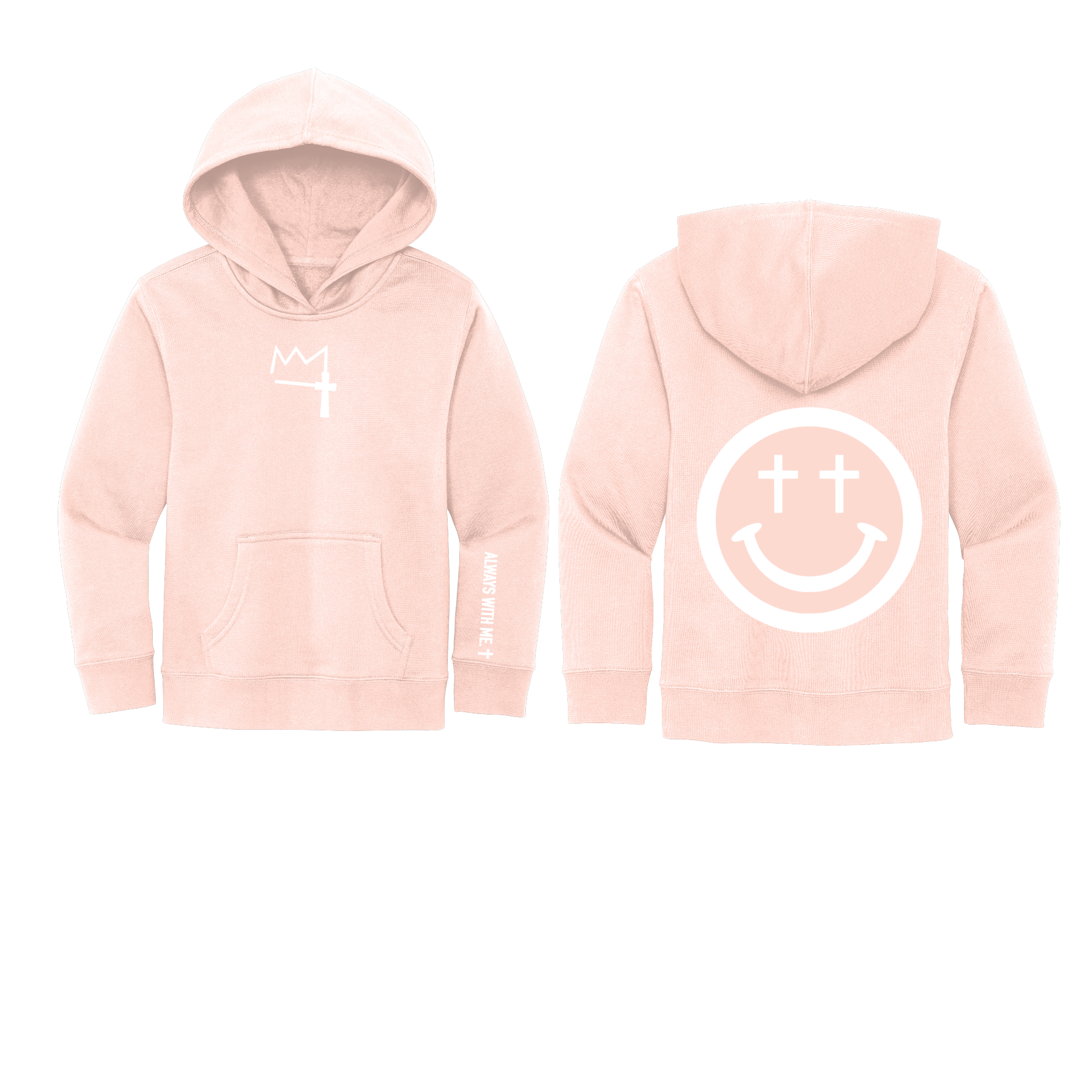 Youth Pink and White Smiley Cross Hoodie