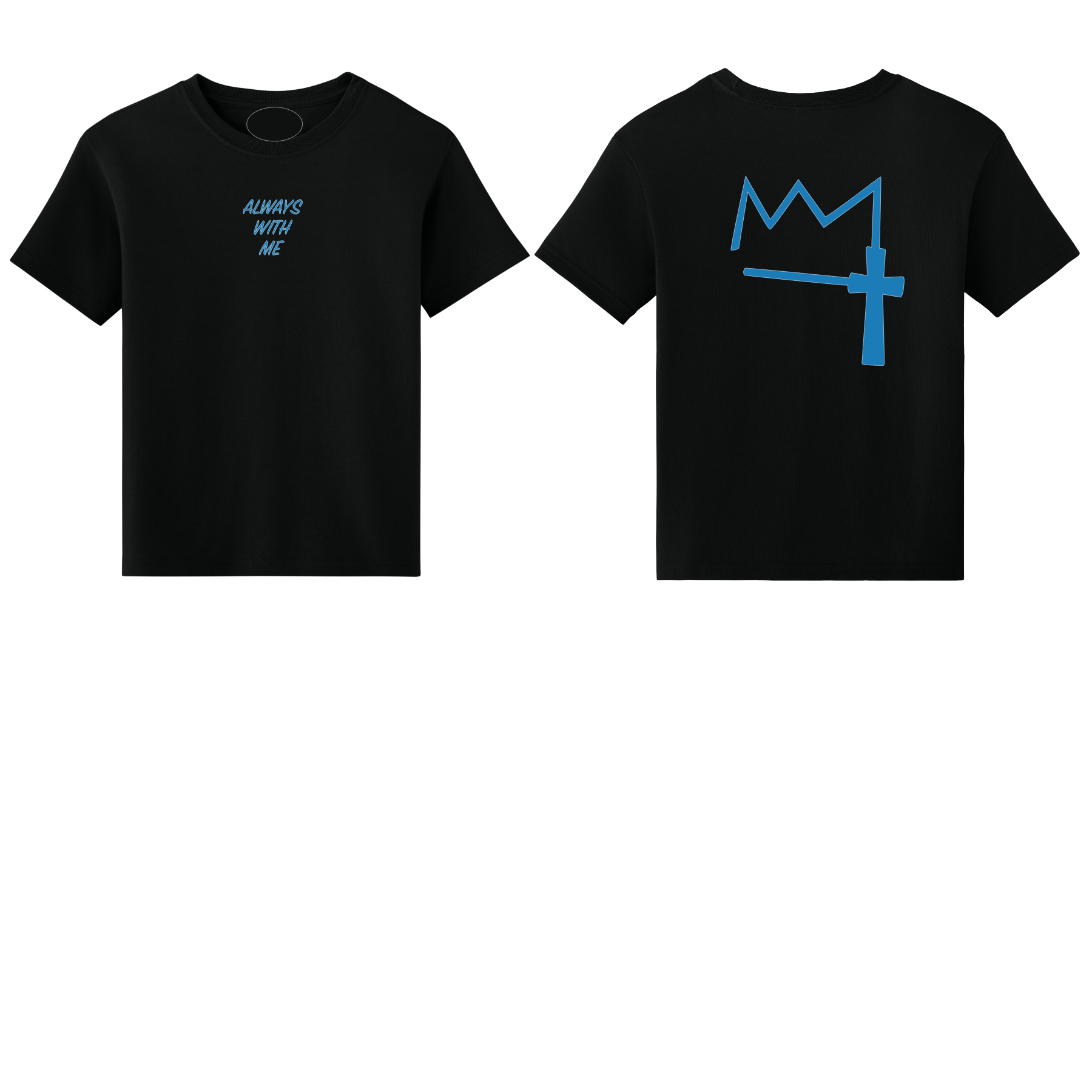 Youth Always With Me Black and Sky Blue Logo Tee