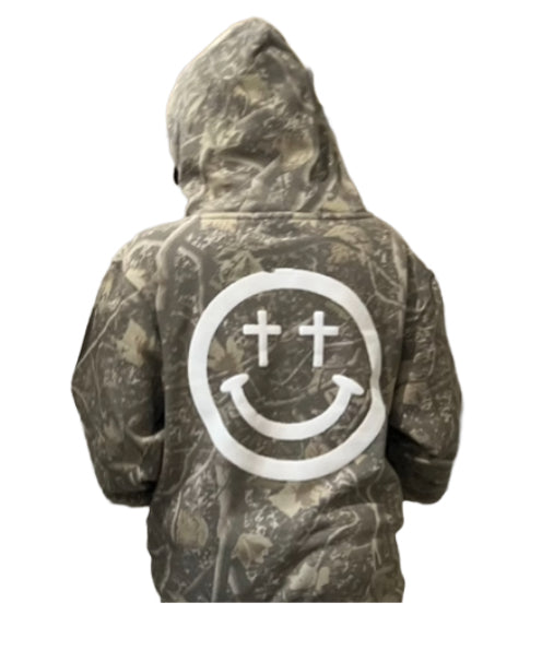 Youth Camo Smiley Cross Hoodie